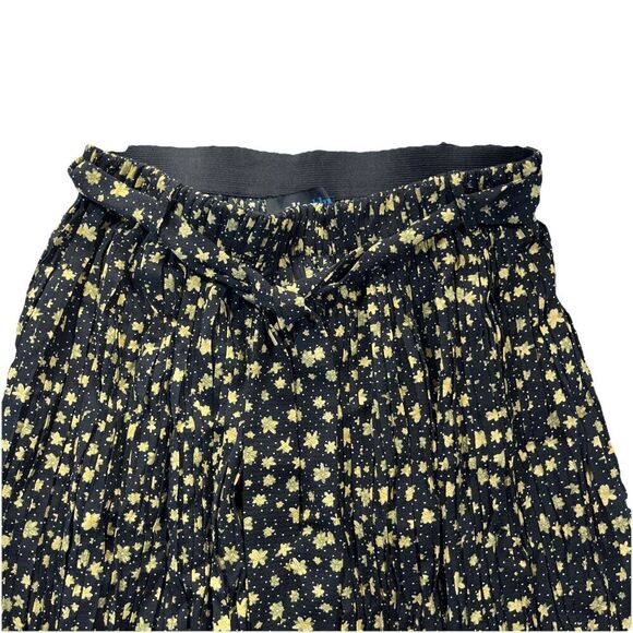 Alice Blue Accordion Pleat Midi Skirt Size S Black Butter Yellow Floral Belt - Picture 9 of 13
